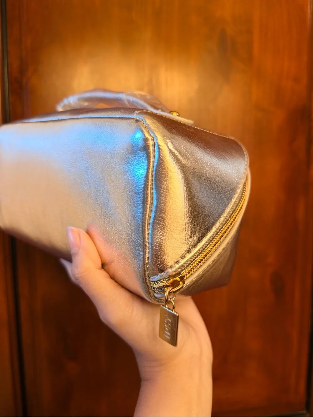 ipsy Silver Metallic Cosmetic Case with Top Handle